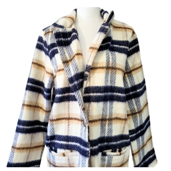 DIP Blue & White Striped Plaid Coat With Pockets - New With Tags Women's Size XL - Picture 6 of 9